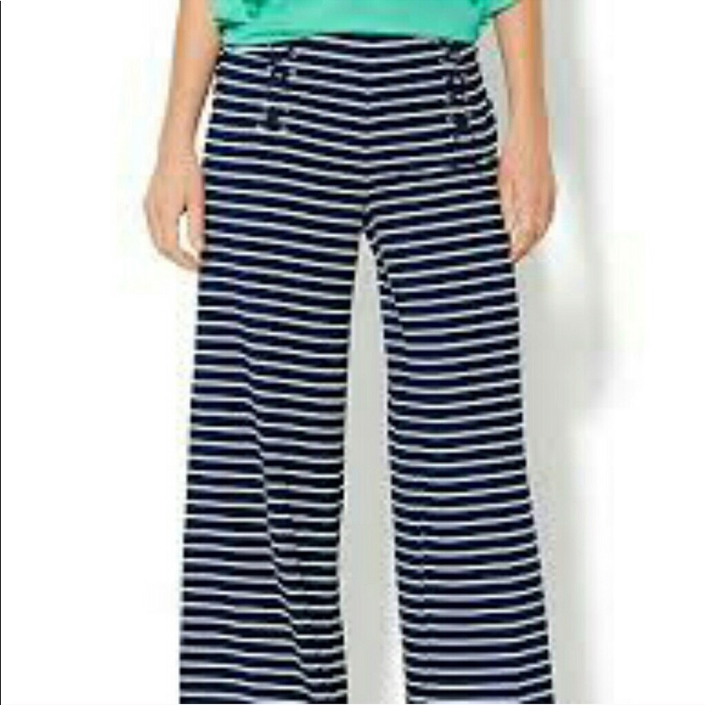 NY & Co palazzo wise leg blue white stripe pants